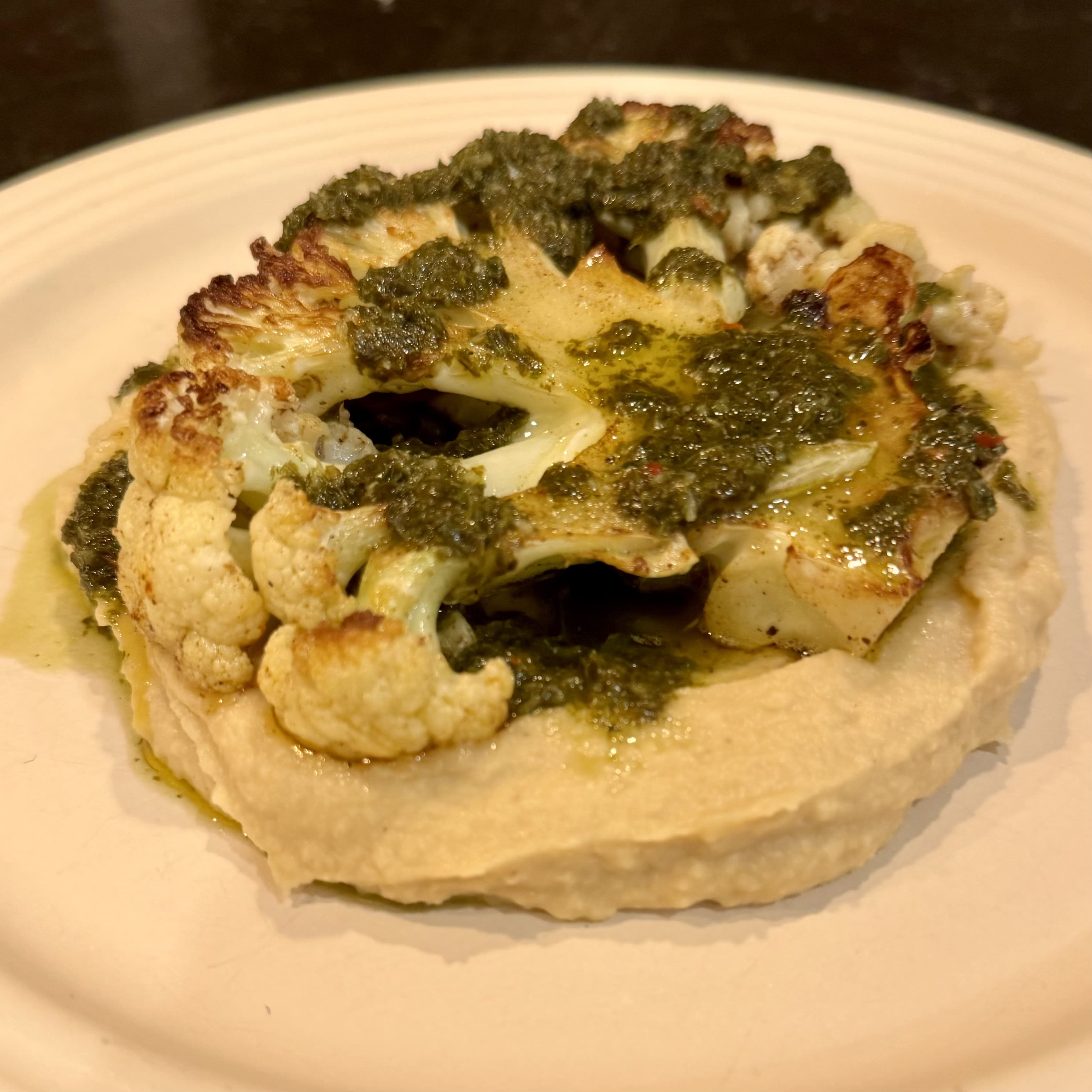 Morrocan Roasted Cauliflower with Butterbean Puree, and Chermoula